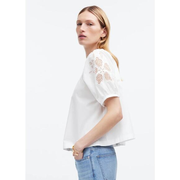 Madewell Tops - NWOT Madewell Embroidered Puff-Sleeve A-Line Top in Poplin XS